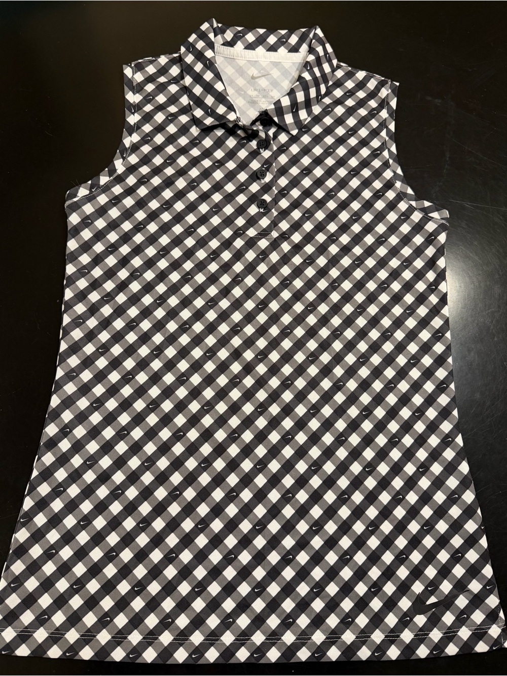 Nike Dri-Fit Black and White Gingham Sleeveless Polo XS